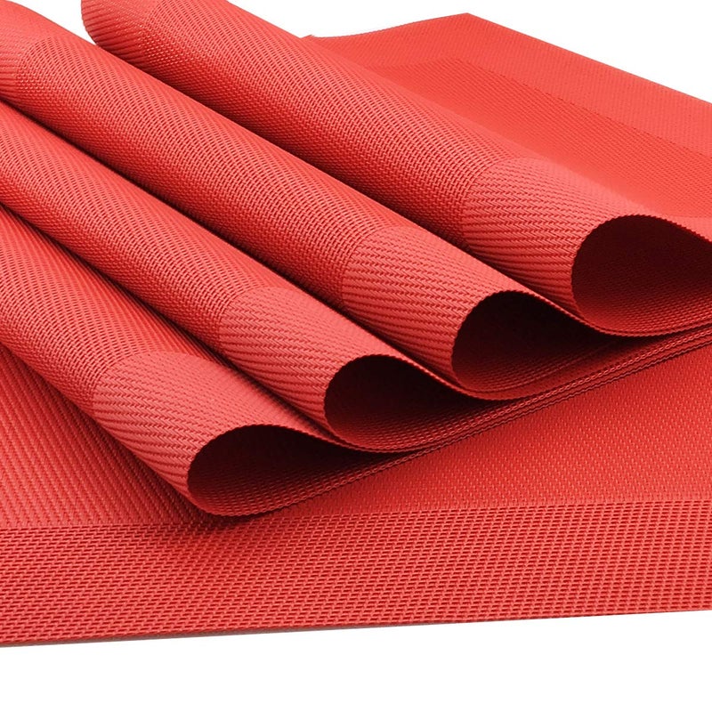 Gugrida Vinyl Red Placemats Heat Resistant Dining Table Mats Non-Slip Washable Place Mats Set of 6 ï¼ˆRedï¼‰ - Image 2